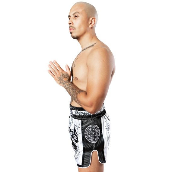 8 Weapons Muay Thai Shorts Carbon - Sak Yant Tigers, Size: XL, Colour: Weiss, 7 image