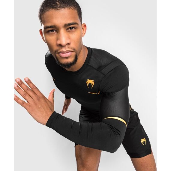 Venum Tempest 2.0 Rashguard Long Sleeves â€“ Black/Gold - XL, Colour: Schwarz, Size: XL