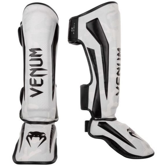 Venum Elite Shin Guards - White/Camo, Colour: Weiss, Size: L