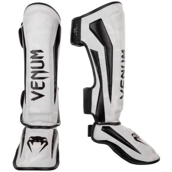Venum Elite Shin Guards - White/Camo, Colour: Weiss, Size: XL