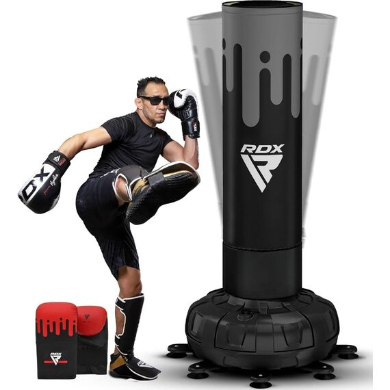 Free Standing Punch Bag F9 + Bag Mitts, Colour: Schwarz, Length: 1.8m