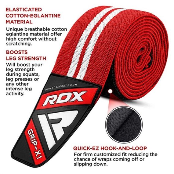 Bandes de genoux pour musculation et d'haltérophilie, Taille: Taille unique, Couleur: Rouge, 2 image