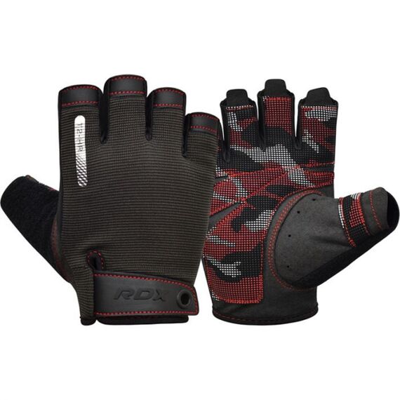 Gym Training Gloves T2 Half Red-L, Colour: Schwarz, Size: L