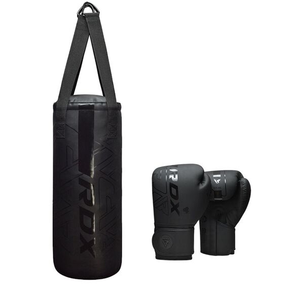 Junior Box-Set - Boxsack 60 cm + Boxhandschuhe 6 oz, Farbe: Schwarz, Zusatzgewicht: 8 kg, Länge: 0.6m