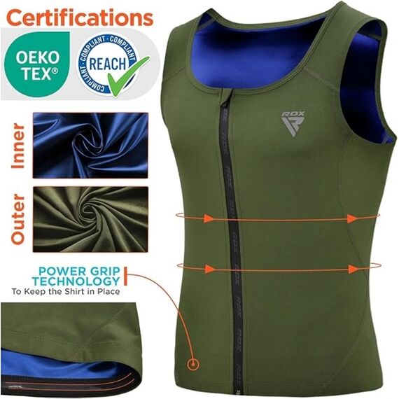 Veste de Sudation Homme Pour la Perte de Poids, Taille: 3XL, Couleur: Kaki, 6 image