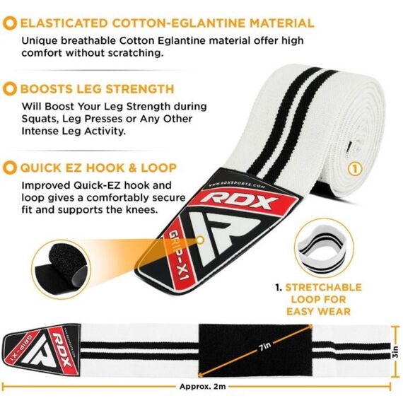 Bandes de genoux pour musculation et d'haltérophilie, Taille: Taille unique, Couleur: Blanc, 5 image