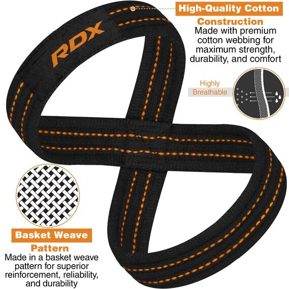 RDX Gym Lifting Cotton Straps, Size: L, Colour: Orange, 4 image