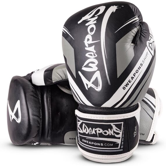 8 WEAPONS Boxing Gloves, Shift, black-white, 12 Oz, Colour: Schwarz, OZ: 12oz