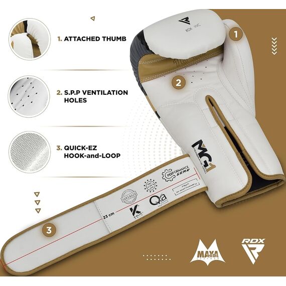 RDX F7 Ego – Gants de boxe cuir et gel pour l’entraînement, Colour: Gold, OZ: 12oz, 8 image