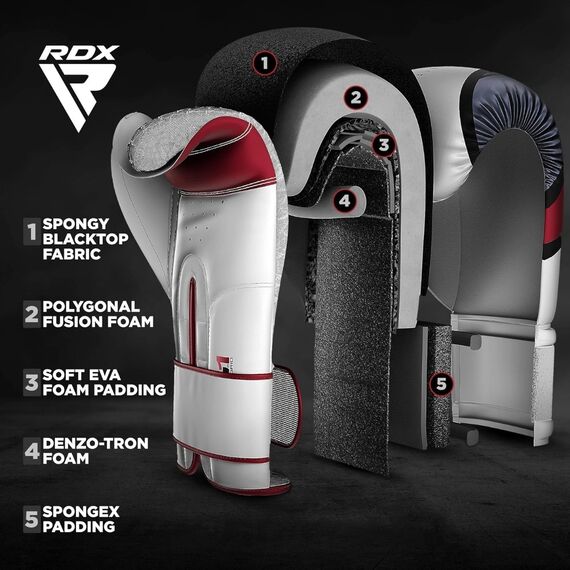 RDX F7 Ego – Gants de boxe cuir et gel pour l’entraînement, Colour: Rot, OZ: 8oz, 5 image