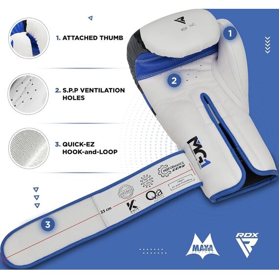 RDX F7 Ego – Gants de boxe cuir et gel pour l’entraînement, Colour: Blue, OZ: 12oz, 7 image