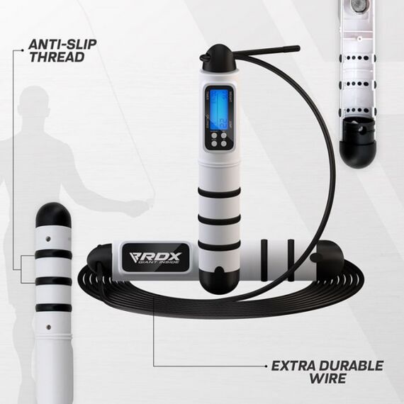 RDX Jumping rope with calories counter, Colour: Weiss, Length: 3.10m, 6 image