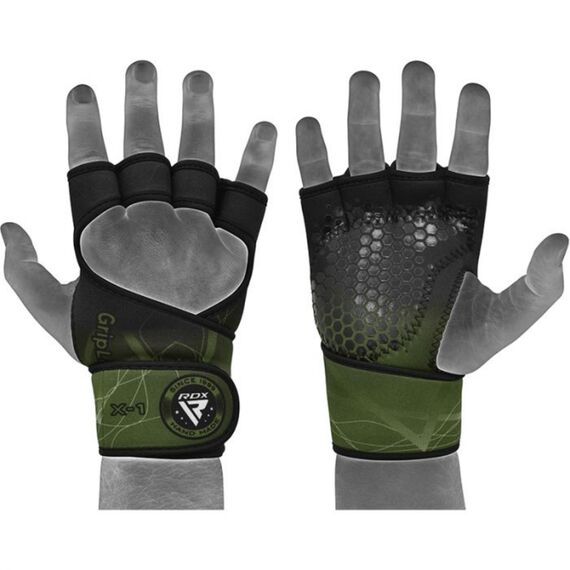 Weight Lifting Gloves X1 Army Green Long Strap, Colour: Green, Size: L-XL