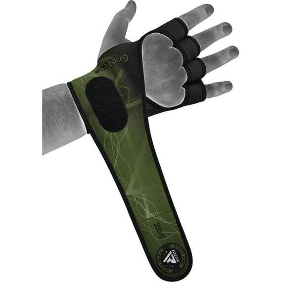 Weight Lifting Gloves X1 Army Green Long Strap, Colour: Green, Size: L-XL, 7 image