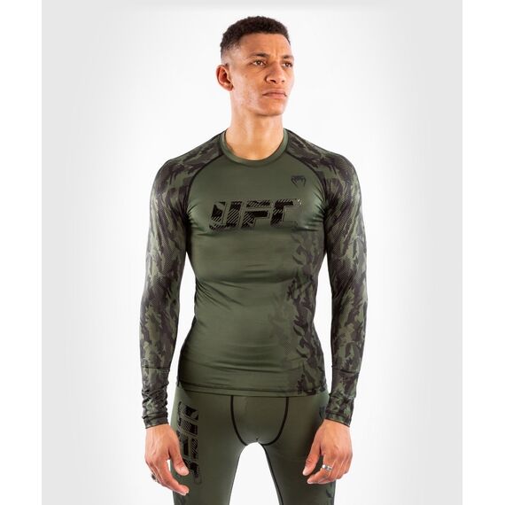 UFC Authentic Fight Week Men's Performance Long Sleeve Rashguard, Colour: Khaki, Size: M