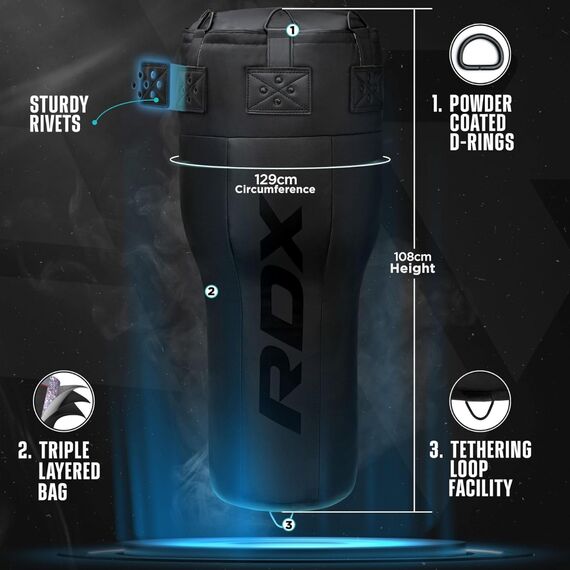 RDX 3-in-1 Angle Punch Bag Full Black with Gloves Set, Colour: Schwarz, Additional Weight: 28, 2 image