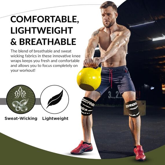 Gym Knee Wraps K1, Size: One Size, Colour: Khaki, 7 image