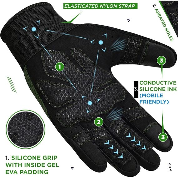 Gym Gloves W1 – Full Finger, Size: XL, Colour: Green, 2 image