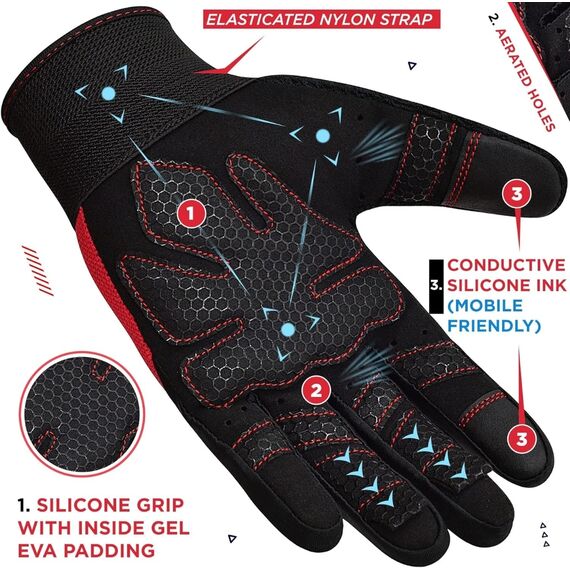 Gants de musculation W1 – Gants entiers, Taille: L, Couleur: Rouge, 2 image
