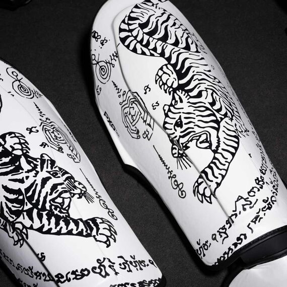 Schienbeinschutz Muay Thai, Bekleidungsgrösse: L/XL, Farbe: Weiss, 3 image