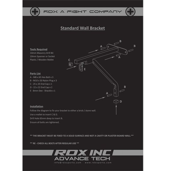 RDX X1 Punch Bag Steel Wall Bracket max 40 Kg, Size: One Size, Colour: Schwarz, 2 image