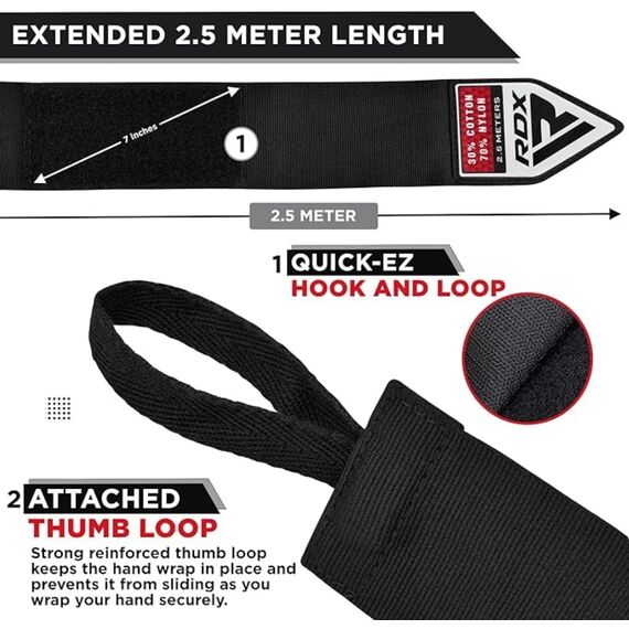 Fasce RDX Hand Wraps Pro 2.5m Nere, Colore: Nero, Lunghezza: 2.5m, 3 image