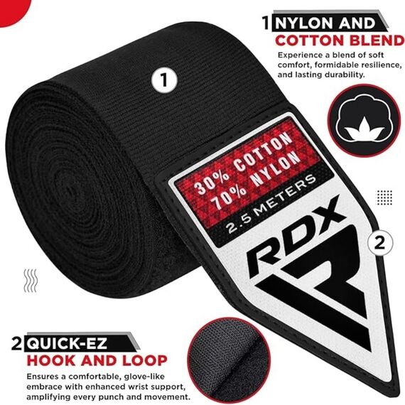 Fasce RDX Hand Wraps Pro 2.5m Nere, Colore: Nero, Lunghezza: 2.5m, 6 image