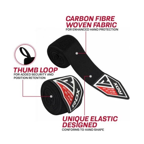 RDX Bandes de Boxe WX Pro 4.5 m – Noir, Couleur: Noir, Longueur: 4.5m, 3 image