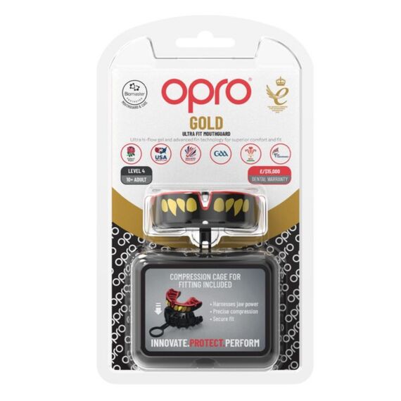 OPRO Paradenti Gold Adulto 10+ Gold Jaws, Taglia: Taglia unica, Colore: Nero, 3 image