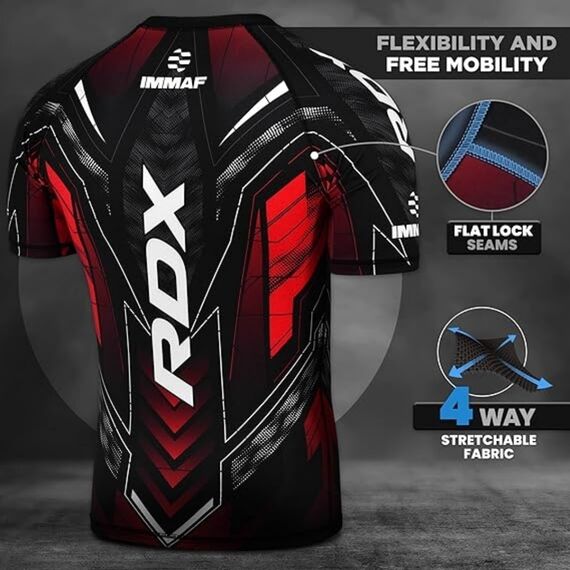 Rashguard de Compression RDX IMMAF Rouge XS, Taille: XS, Couleur: Rouge, 6 image