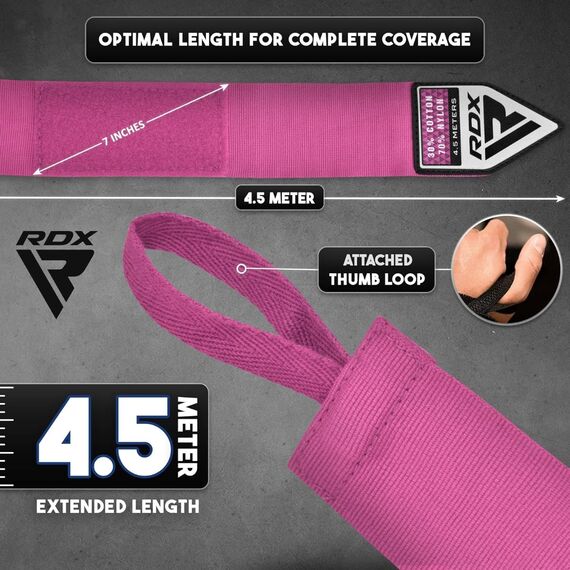 RDX WX Professional Boxing Hand Wraps 4.5 m – Pink, 4 image