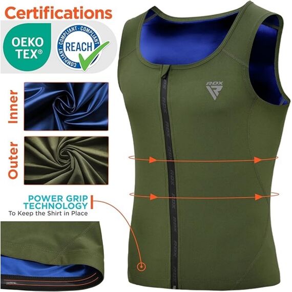 RDX Men's Sweat Jacket For Weight Loss, Size: 2XL, Colour: Khaki, 6 image