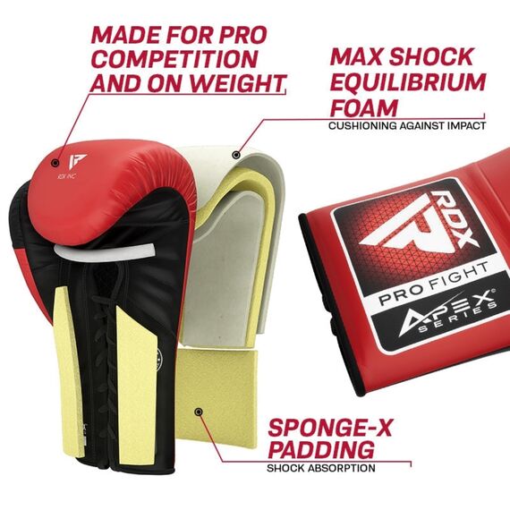 Gants de Boxe RDX Pro Fight APEX A3 Rouge 8 oz, Couleur: Rouge, OZ: 8oz, 3 image