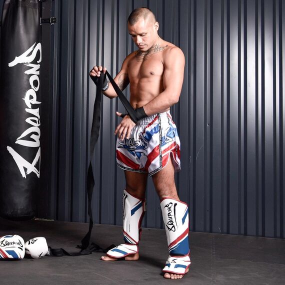 Short de Muay Thaï 8 WEAPONS Shift blanc-bleu-rouge XL, Taille: XL, Couleur: Blanc, 10 image