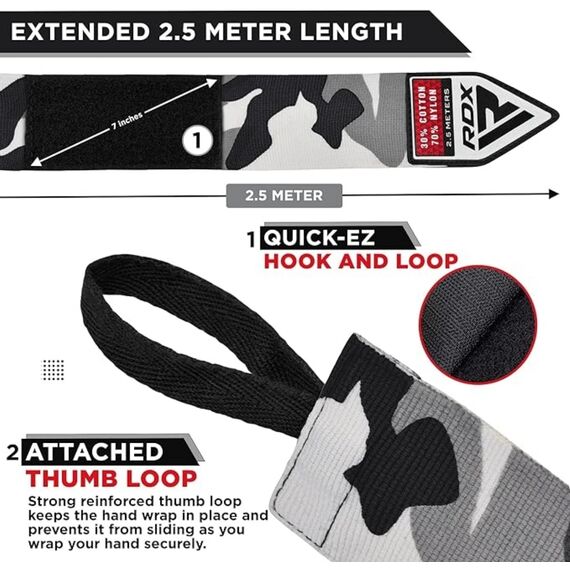 Bandes de Boxe RDX Hand Wraps Pro 2.5m Camo, Couleur: Camouflage, Longueur: 2.5m, 5 image