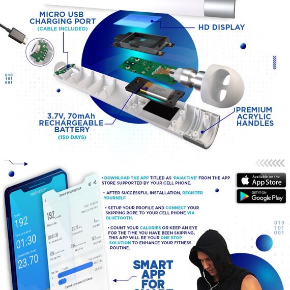 Wiederaufladbares 10.3ft Smart Digital Zähler Springseil Mit USB & App, Farbe: Weiss, 2 image