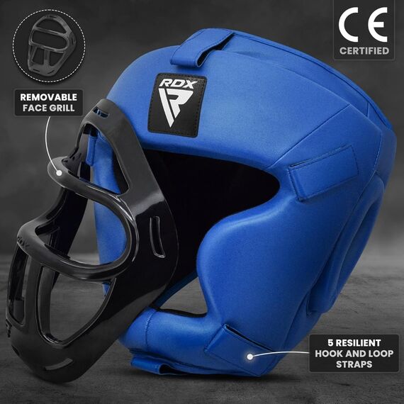 Kopfschutz Mit Abnehmbarem Gesichtsschutzgitter, Bekleidungsgrösse: XL, Farbe: Blau, 3 image