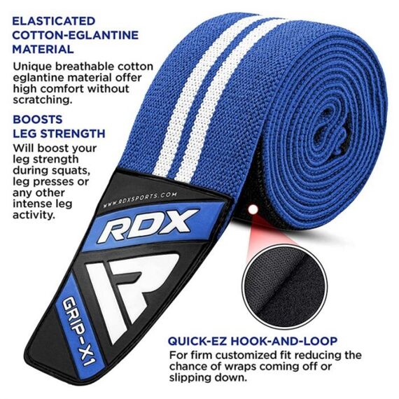 Bandes de genoux pour musculation et d'haltérophilie, Taille: Taille unique, Couleur: Bleu, 2 image