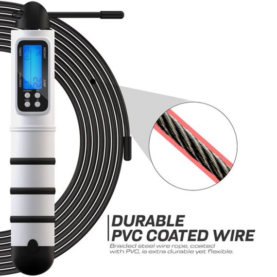 Corde à Sauter D'entraînement Réglable de 3m10 Avec Compteur Numérique de Calories, Couleur: Blanc, Longueur: 3.10m, 4 image