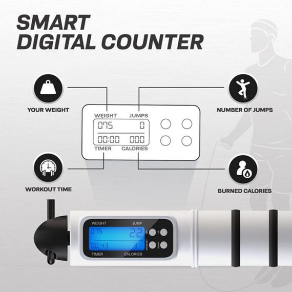 Corde à Sauter D'entraînement Réglable de 3m10 Avec Compteur Numérique de Calories, Couleur: Blanc, Longueur: 3.10m, 7 image