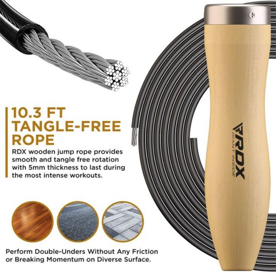 Skipping Rope Woodedn Brown-10.3Ft (15800), Size: One Size, Colour: Beige, Length: 3.10m, 5 image