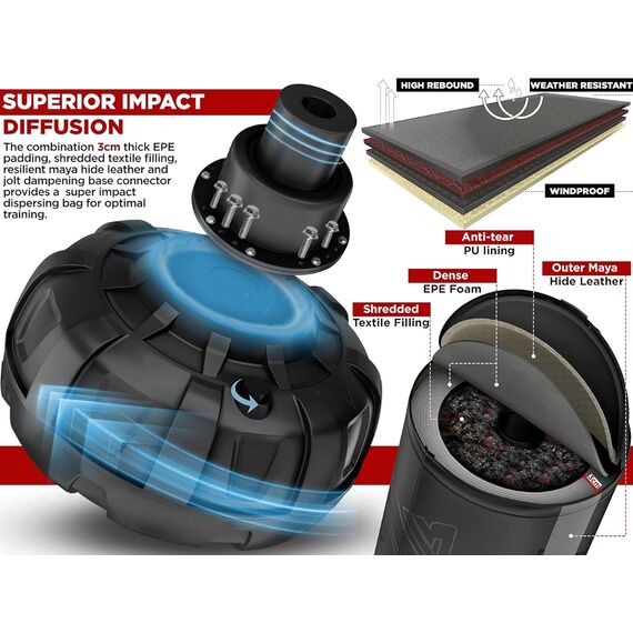 Sac de frappe autoportant F6  + gants, Couleur: Noir, Longueur: 1.8m, 4 image