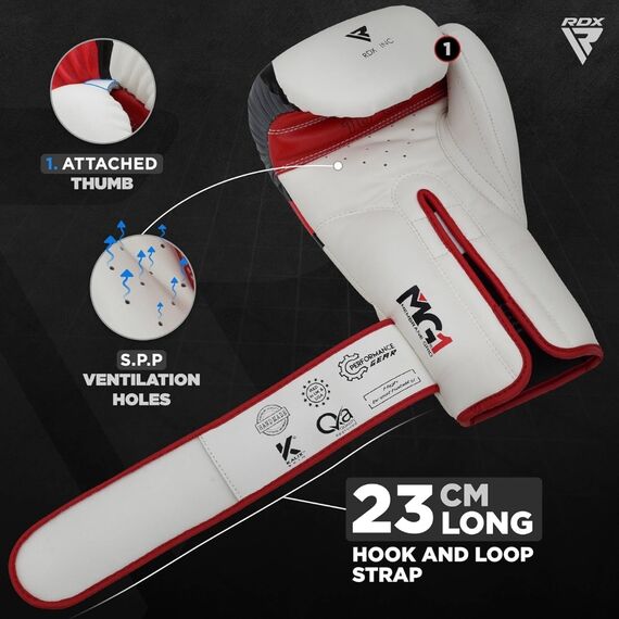 Boxing Gloves RDX F7 Ego – White/Red – 16oz, Colour: Rot, OZ: 16oz, 6 image