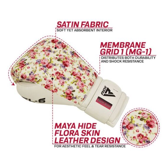 Boxing Gloves RDX FL6 Floral – White/Floral – 10oz, Colour: Weiss, OZ: 10oz, 2 image