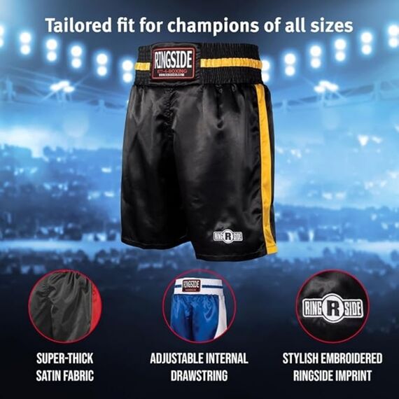 Shorts de boxe Pro Ringside, Taille: M, Couleur: Noir, 6 image