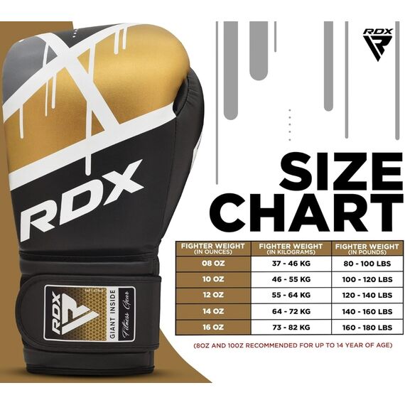 Gants de boxe RDX F7 Ego – Noir/Or – 12oz, Couleur: Or, OZ: 12oz, 6 image