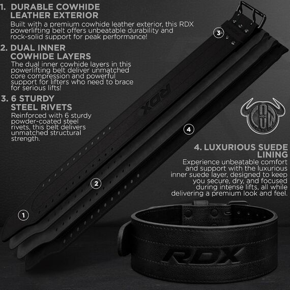 Weight Lifting Belt RDX RD10 10 mm – Black – L, Size: L, Colour: Schwarz, 4 image