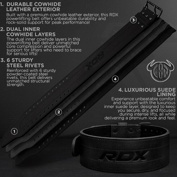 Weight Lifting Belt RDX RD13 13 mm – Black – M, Size: M, Colour: Schwarz, 3 image