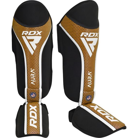 Shin Guards RDX Aura Plus T17 – Black/Gold – S+, Size: S, Colour: Schwarz