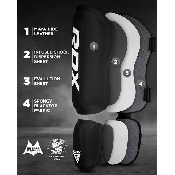 Shin Guards RDX T1 – Black/White – L, Colour: Schwarz, Size: L, 6 image